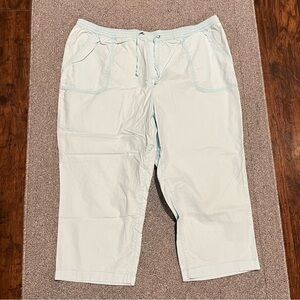 LL Bean Pants Women’s 20 Petite Aqua Blue Classic Fit Cropped Straight Cotton